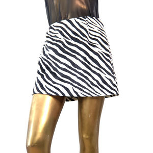 Womens MONTEAU Mini Zebra Striped Skirt Black White Velvet Alternative Small Y2K